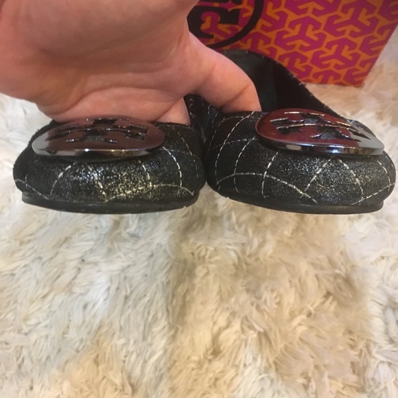 Tory Burch quilted glitter black/silver flats - Picture 3 of 8